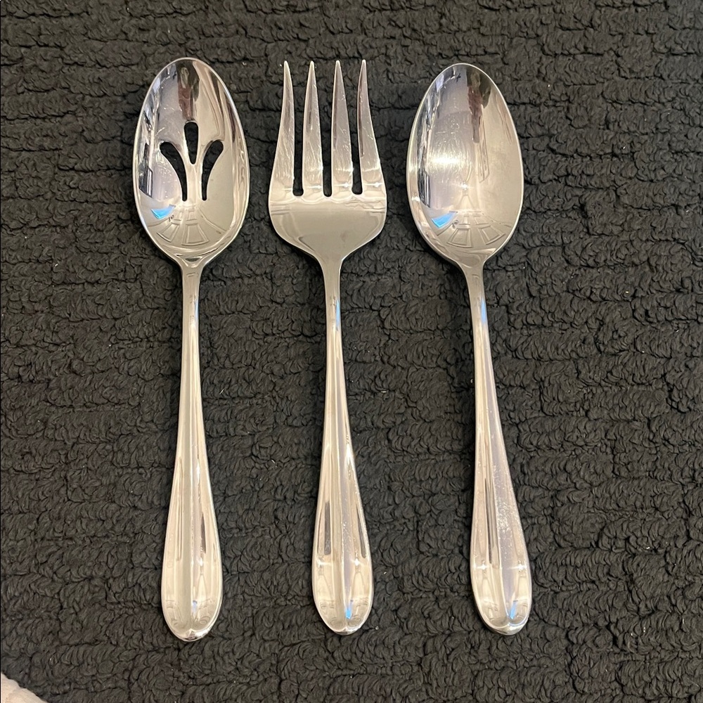 Hampton Silversmiths ELAINE Glossy Stainless Flatware Serving Utensils (3)